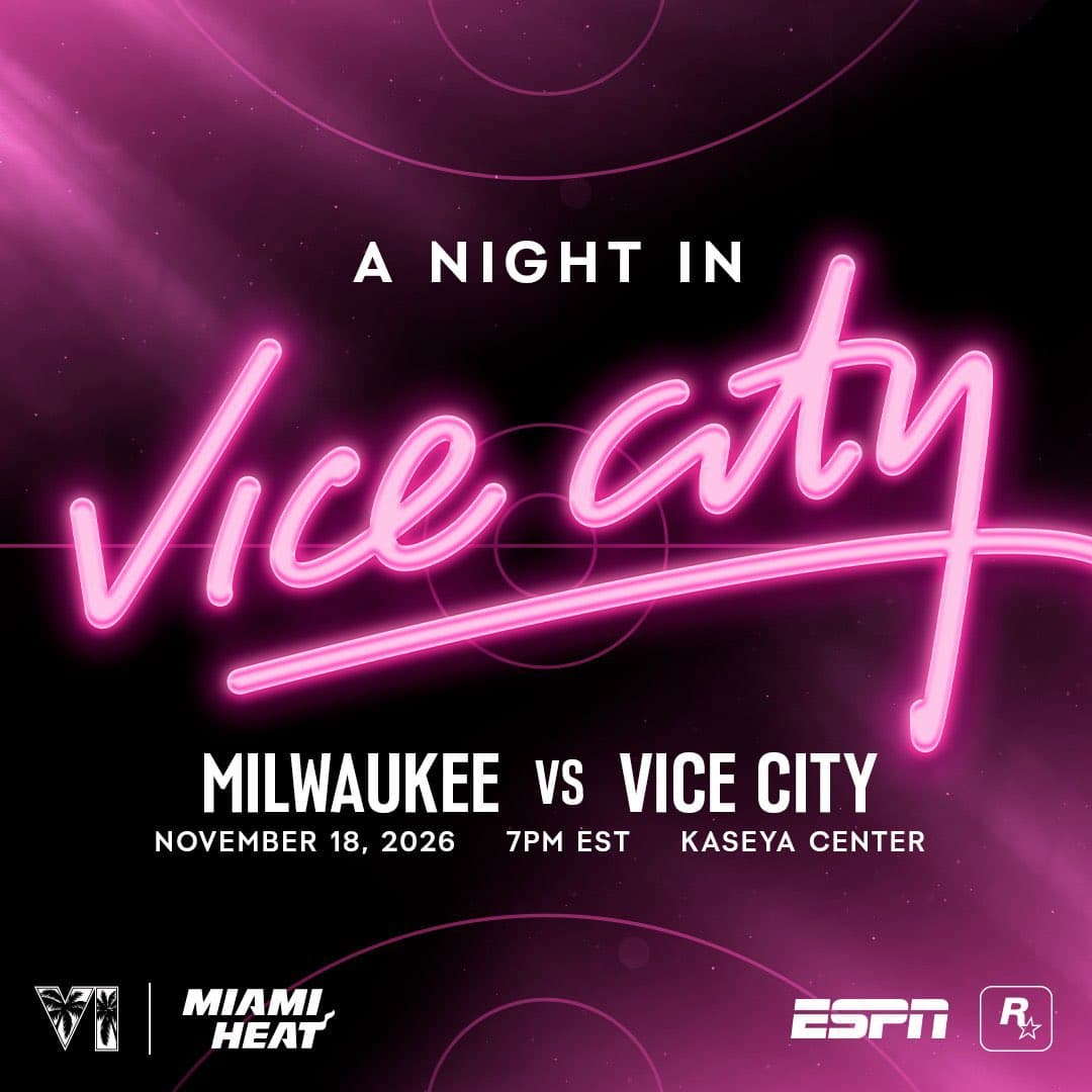 Los Miami Heat se convertirán en Vice City por una noche para celebrar el lanzamiento de GTA 6: partido ante los Bucks el 18 de noviembre