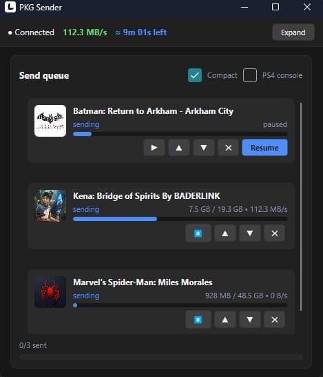 PKG Sender instala juegos de PS4 y PS5 por LAN desde el PC: sin USB, sin FTP y sin escribir IPs a mano